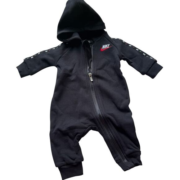 Nike Baby boy Long Sleeve Fleece Coverall Hooded Romper Size 3M Black NWT Infant - Picture 1 of 6